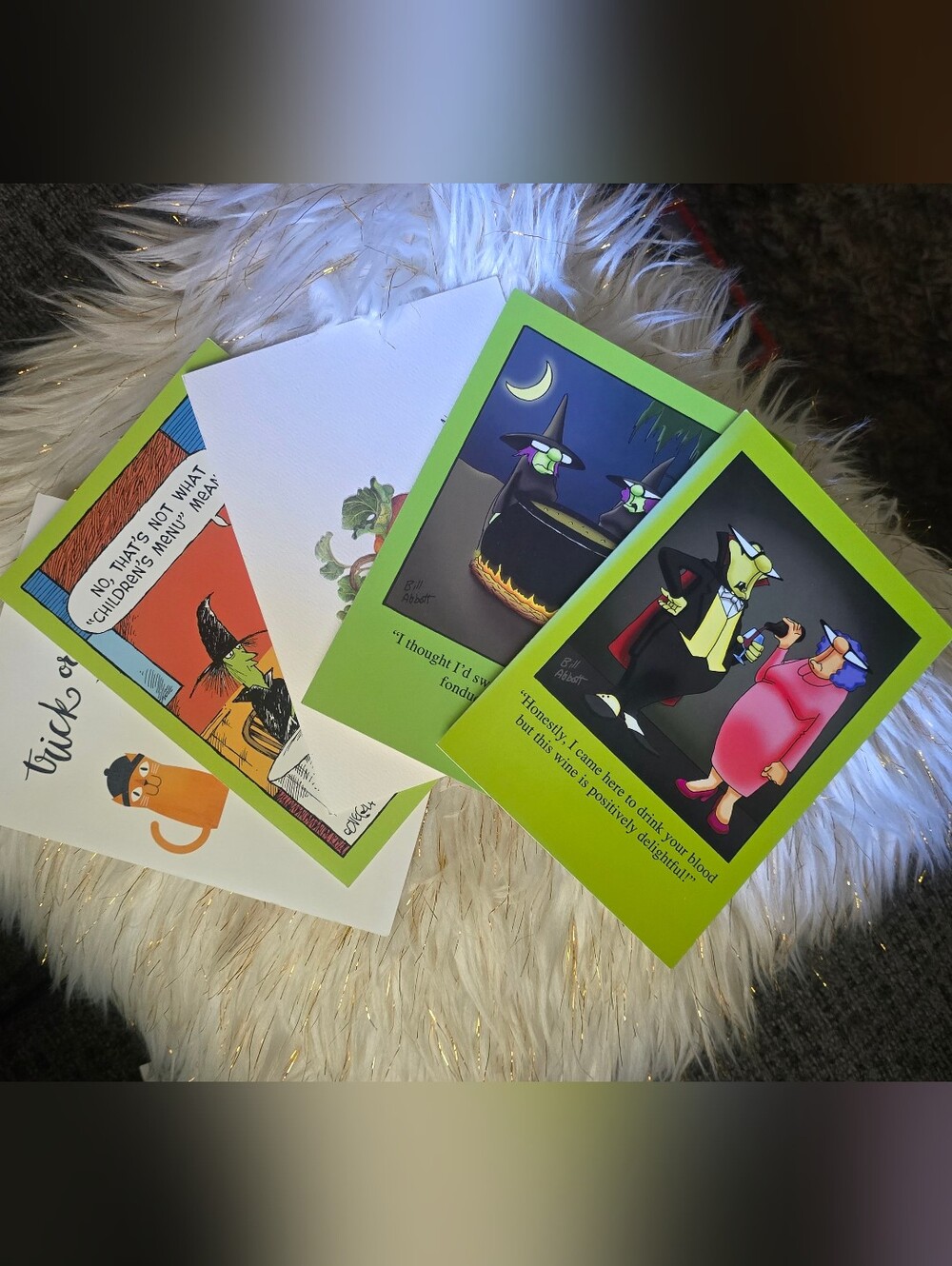 Halloween Cartoon Greeting Cards - Green 4 Pieces